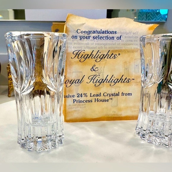 Princess House VTG 1988 Royal Highlights Cut Lead Crystal Mini Vases, 2, NIB EUC - Picture 4 of 17